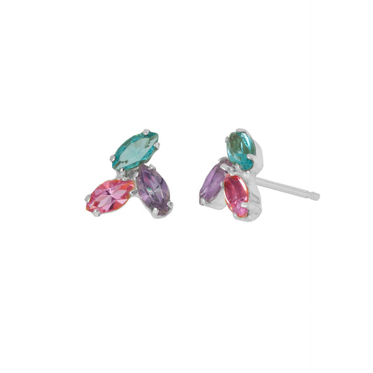 Pendientes cortos Isabella flor cristal multicolor en Plata