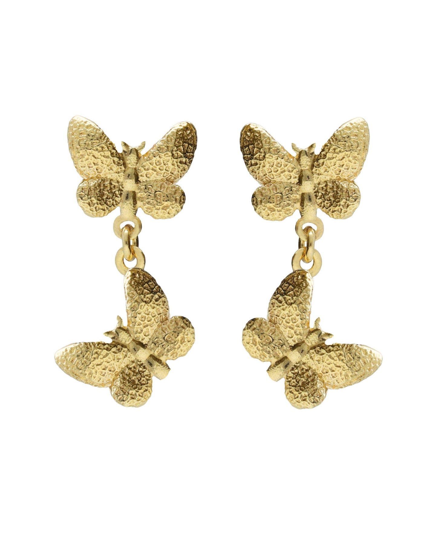 Pendientes largos Fleur mariposa doble en Plata baño Oro