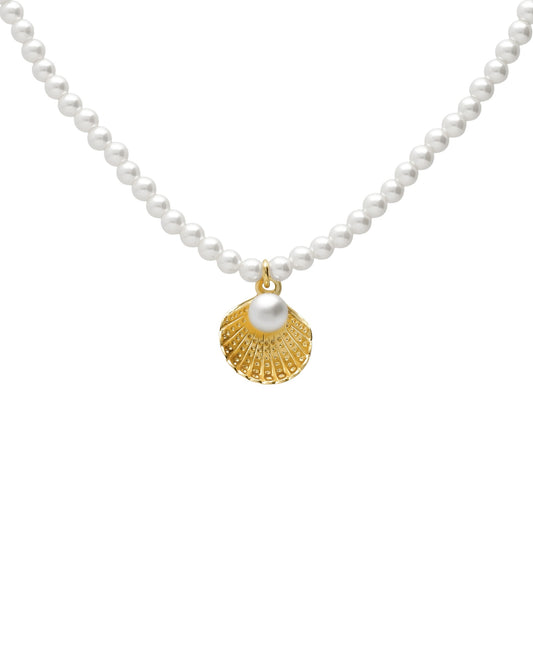 Collar corto Solene concha con perla en Plata baño Oro