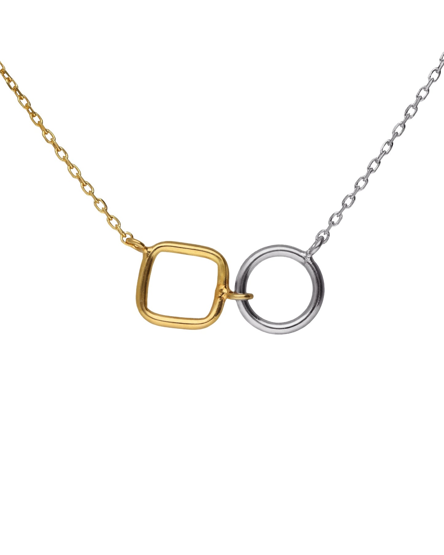 Collar corto bicolor círculo y cuadrado Nivola en Plata baño Oro y Rodio