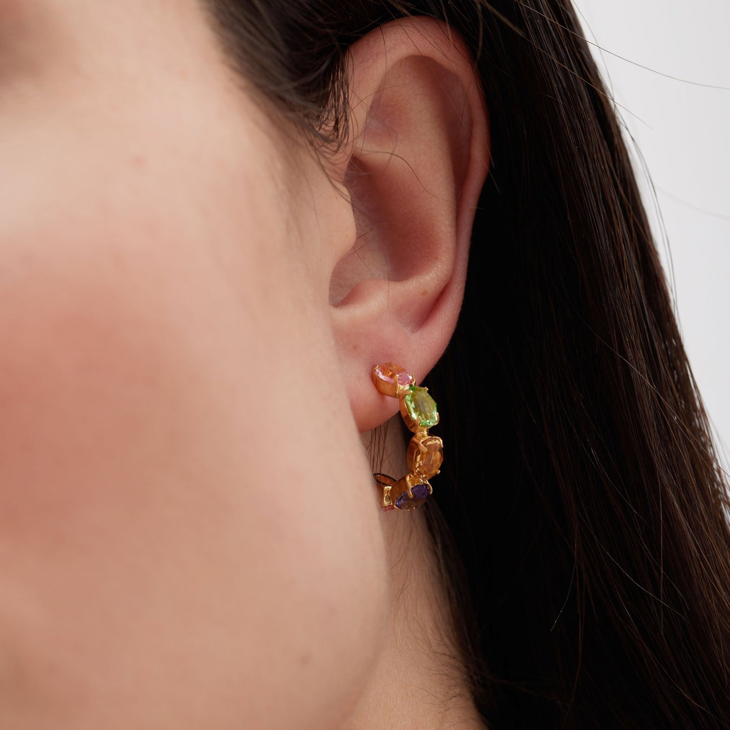 Pendientes aro 20mm God Morgen con cristal en Plata baño Oro