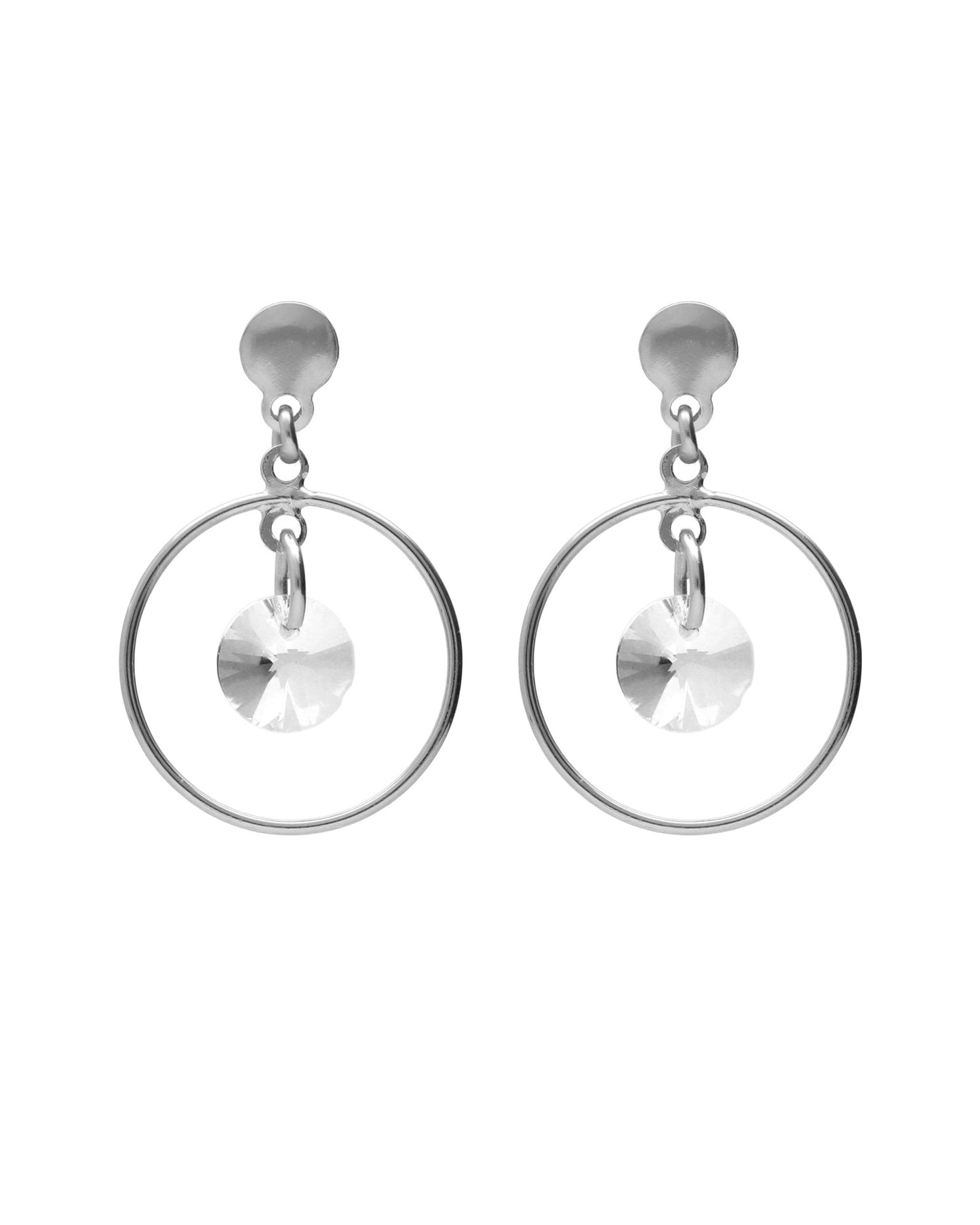 Pendientes cortos Muse círculo con cristal blanco en Plata