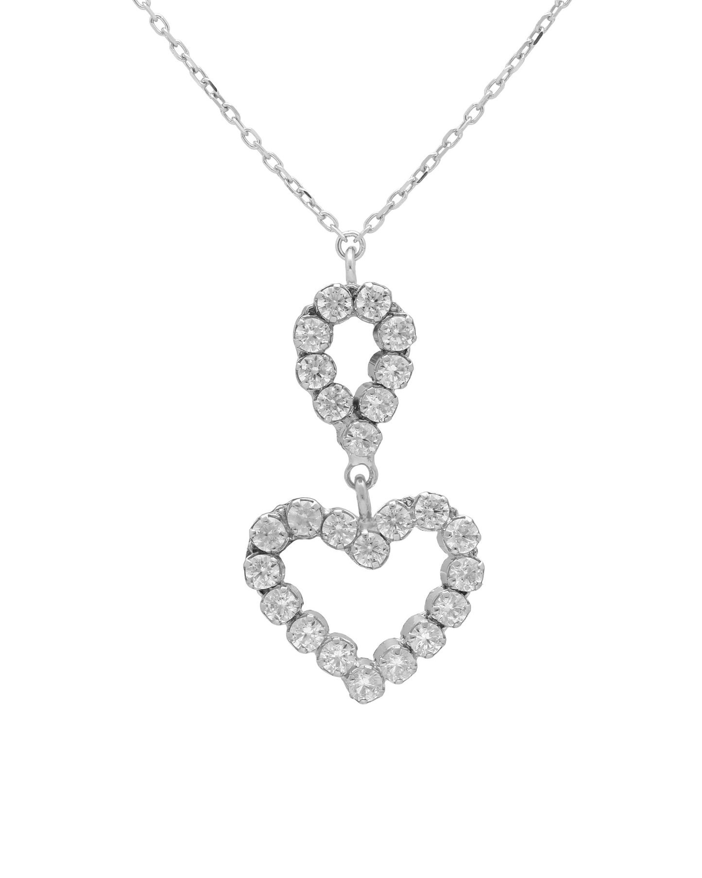 Collar corto Muá lágrima y corazón con cristales riviere blanco en plata baño rodio