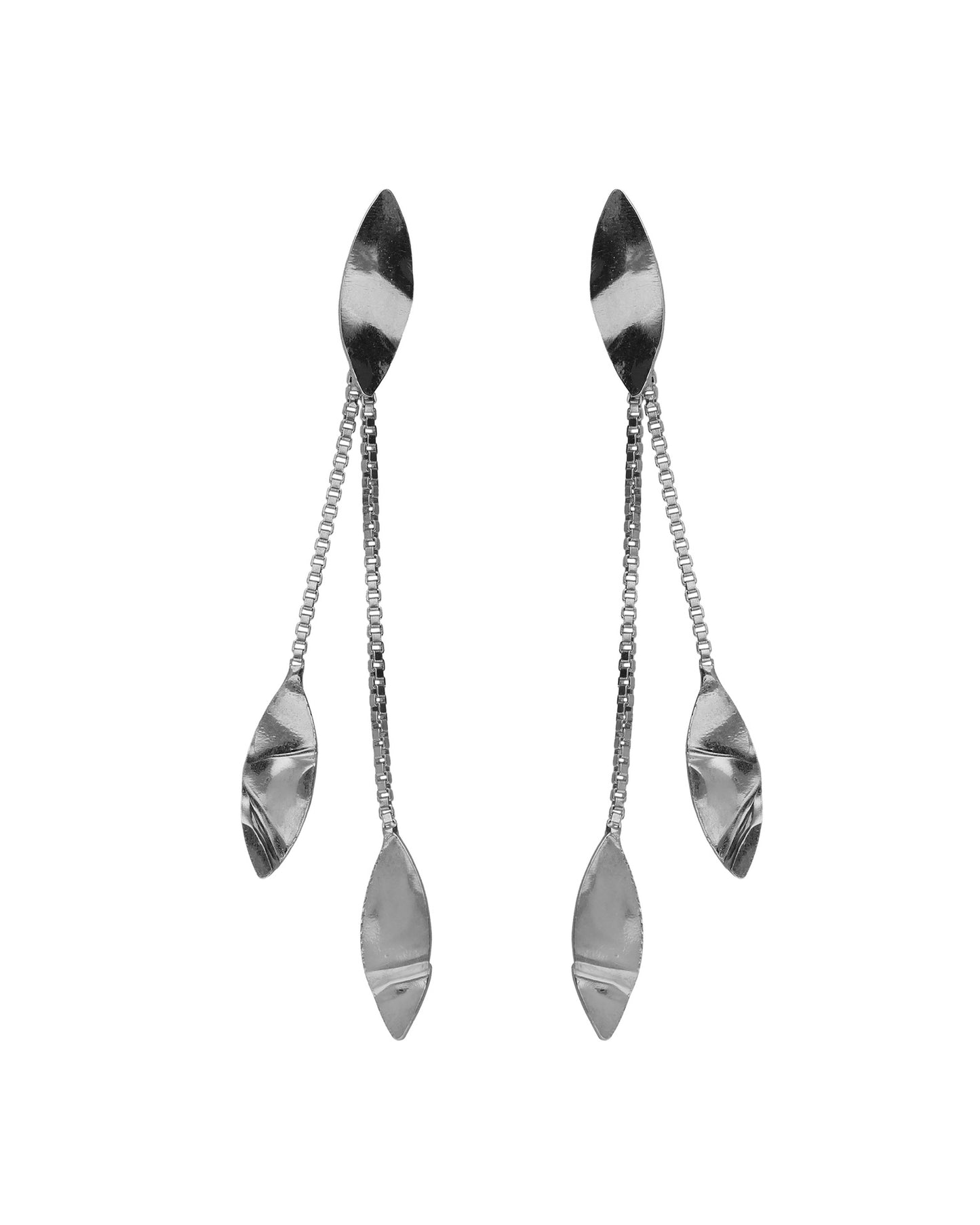 Pendientes largos textura hoja Alpina en Plata