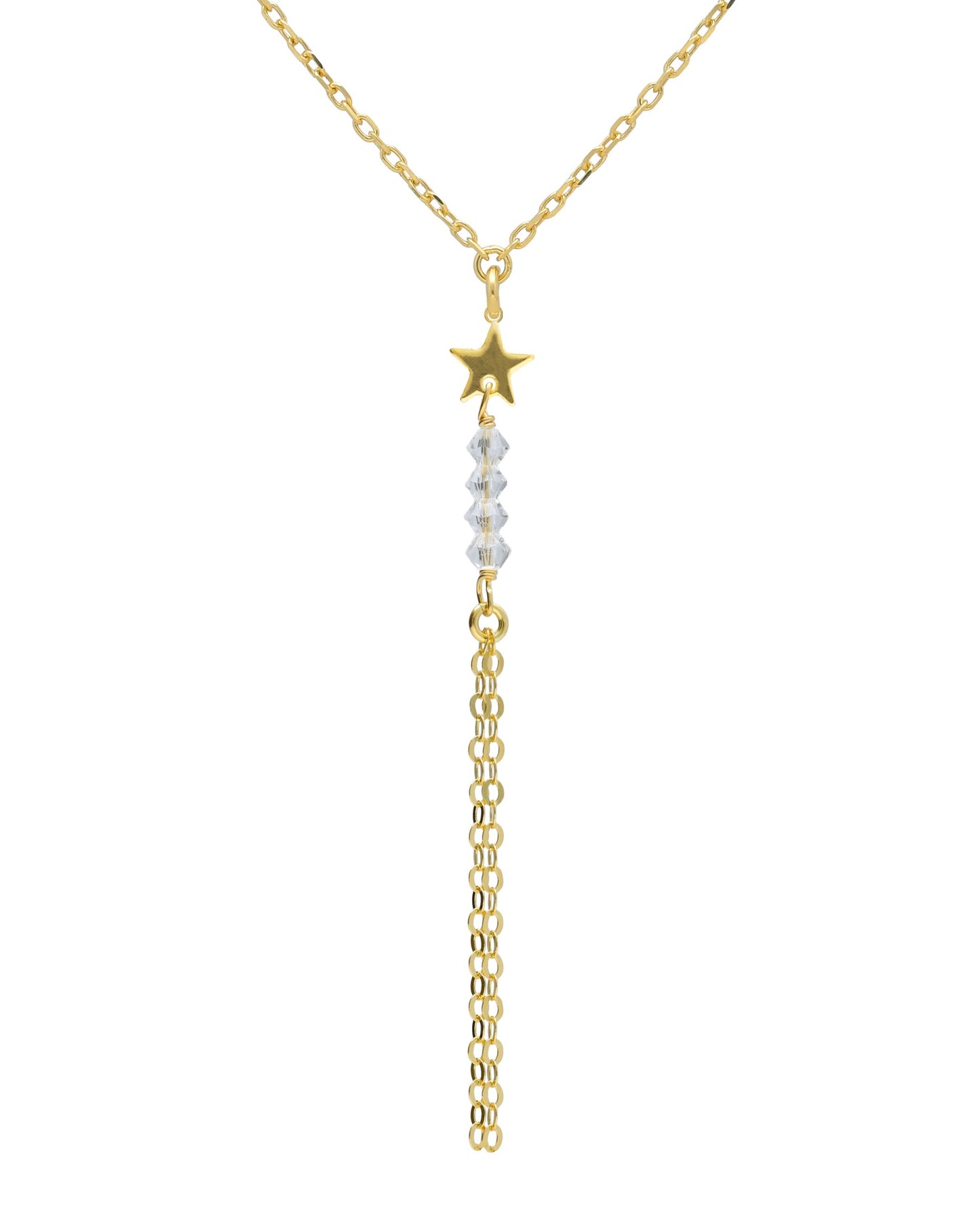 Collar largo Muse estrella y cadenas con cristal blanco en Plata