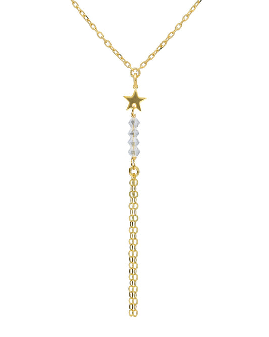 Collar largo Muse estrella y cadenas con cristal blanco en Plata