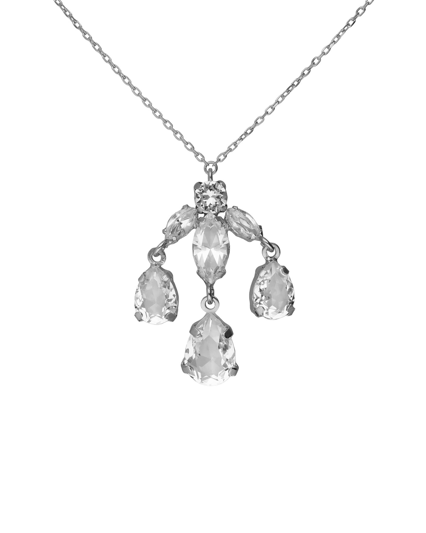 Collar corto lágrima Lieve con cristal blanco en Plata baño Rodio
