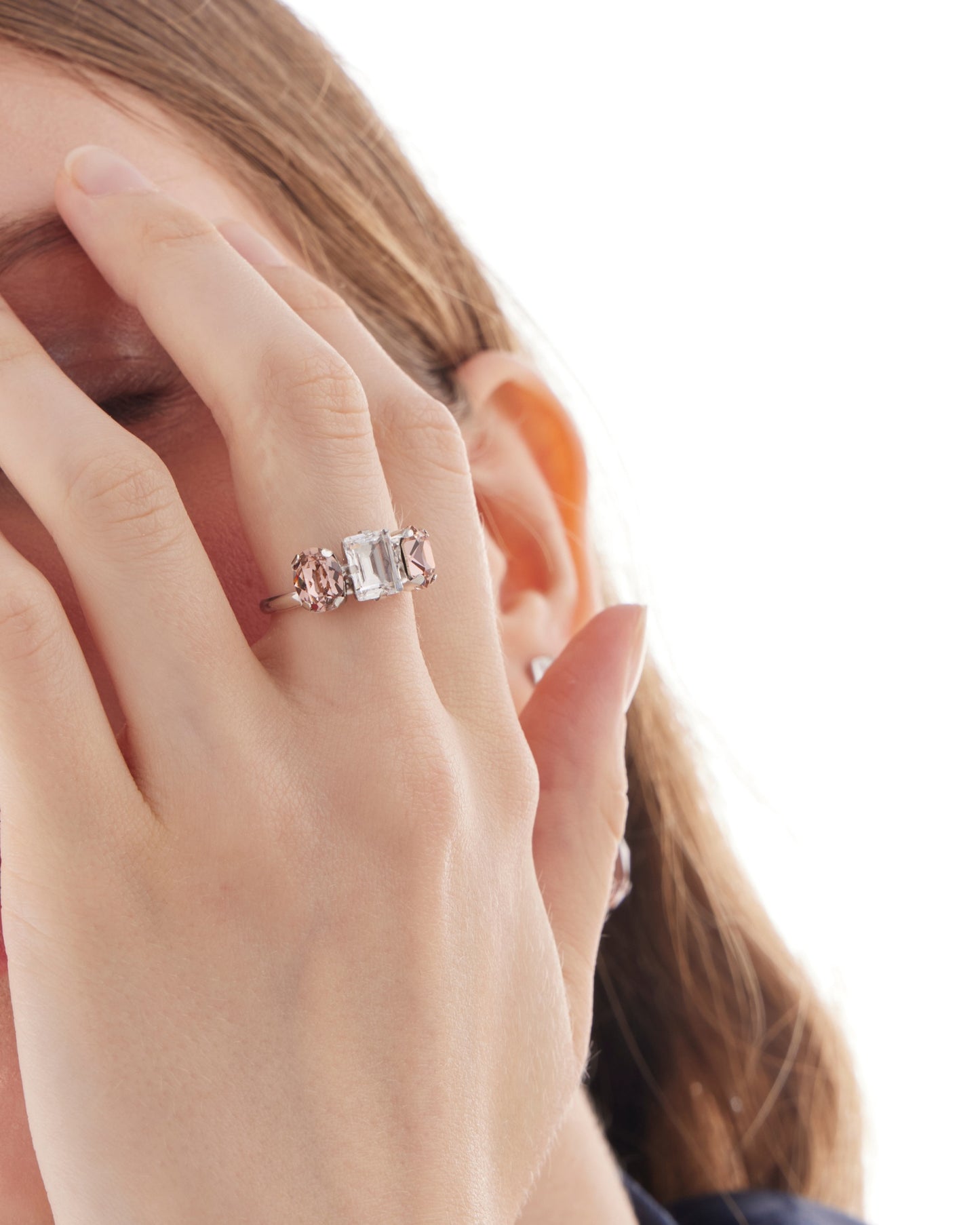 Anillo ajustable oval Ombra con cristal en Plata baño Rodio