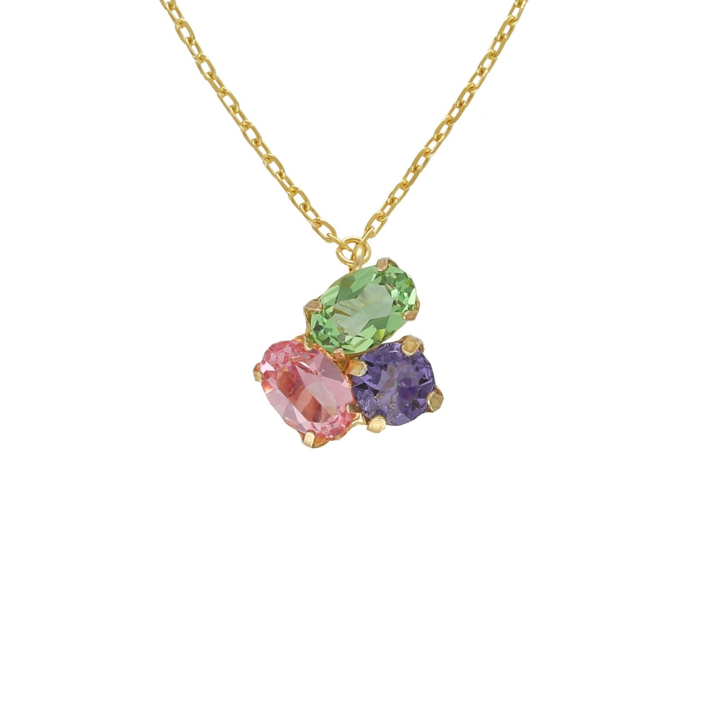 Gold-plated Sterling Silver God Morgen short necklace with multicolor crystal