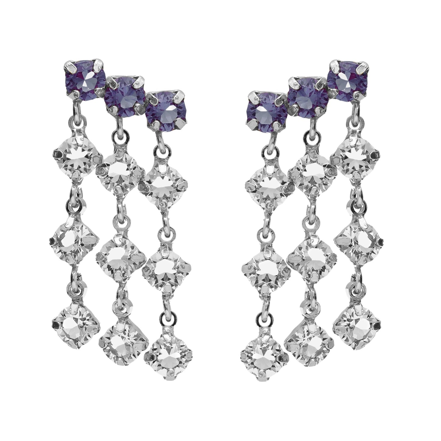 Pendientes largos Fadhila cristal azul en Plata baño rodio