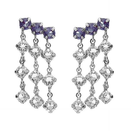 Pendientes largos Fadhila cristal azul en Plata baño rodio