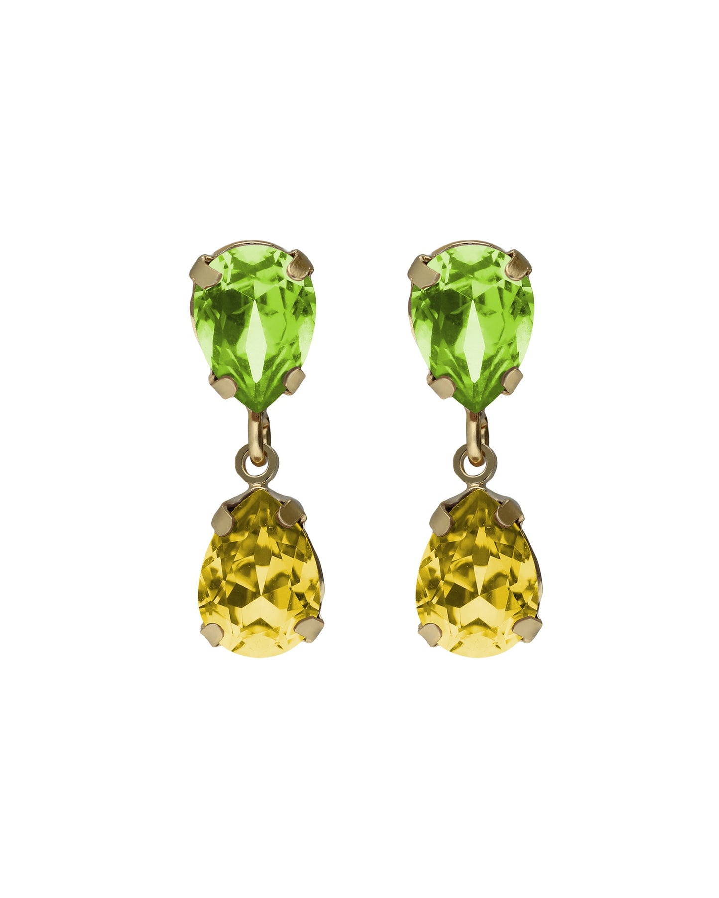 Pendientes cortos lágrima Birthstone con cristal en Plata baño Oro