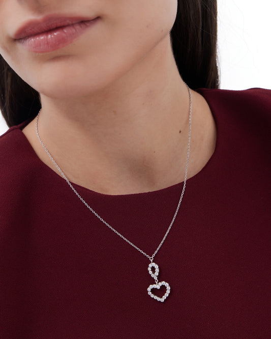 Collar corto Muá lágrima y corazón con cristales riviere blanco en plata baño rodio