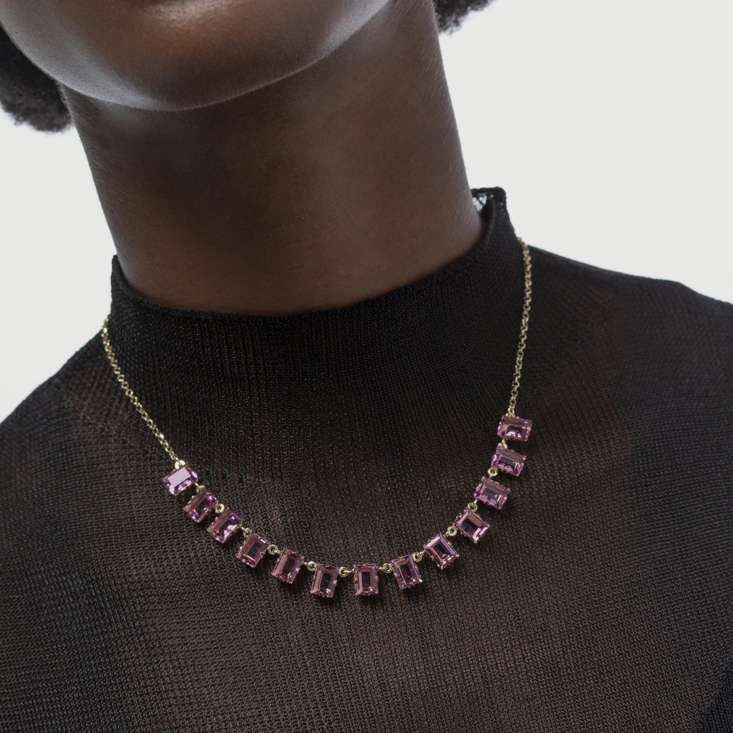 Collar corto Chiara rectángulo cristal en Plata baño Oro