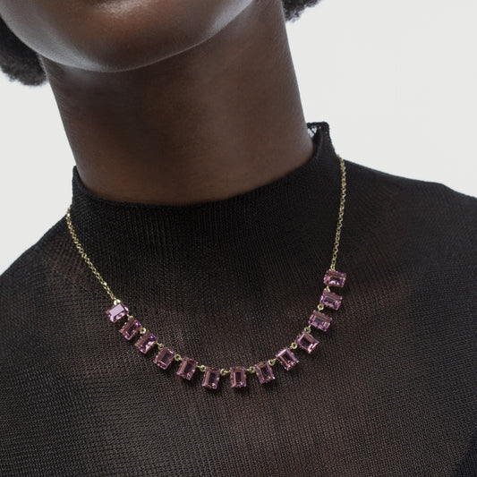 Collar corto Chiara rectángulo cristal en Plata baño Oro