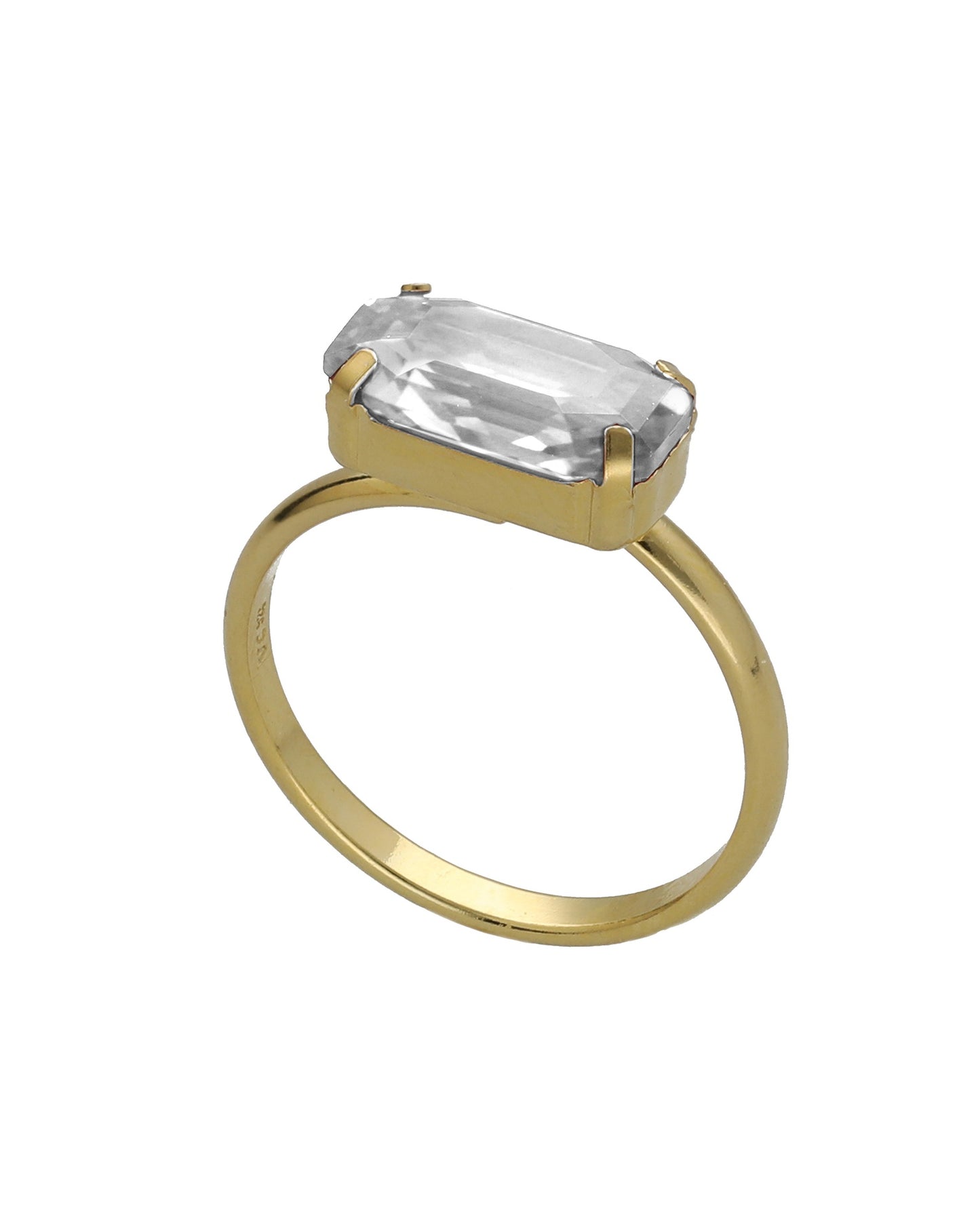 Anillo ajustable rectángulo Lieve con cristal blanco en Plata baño oro