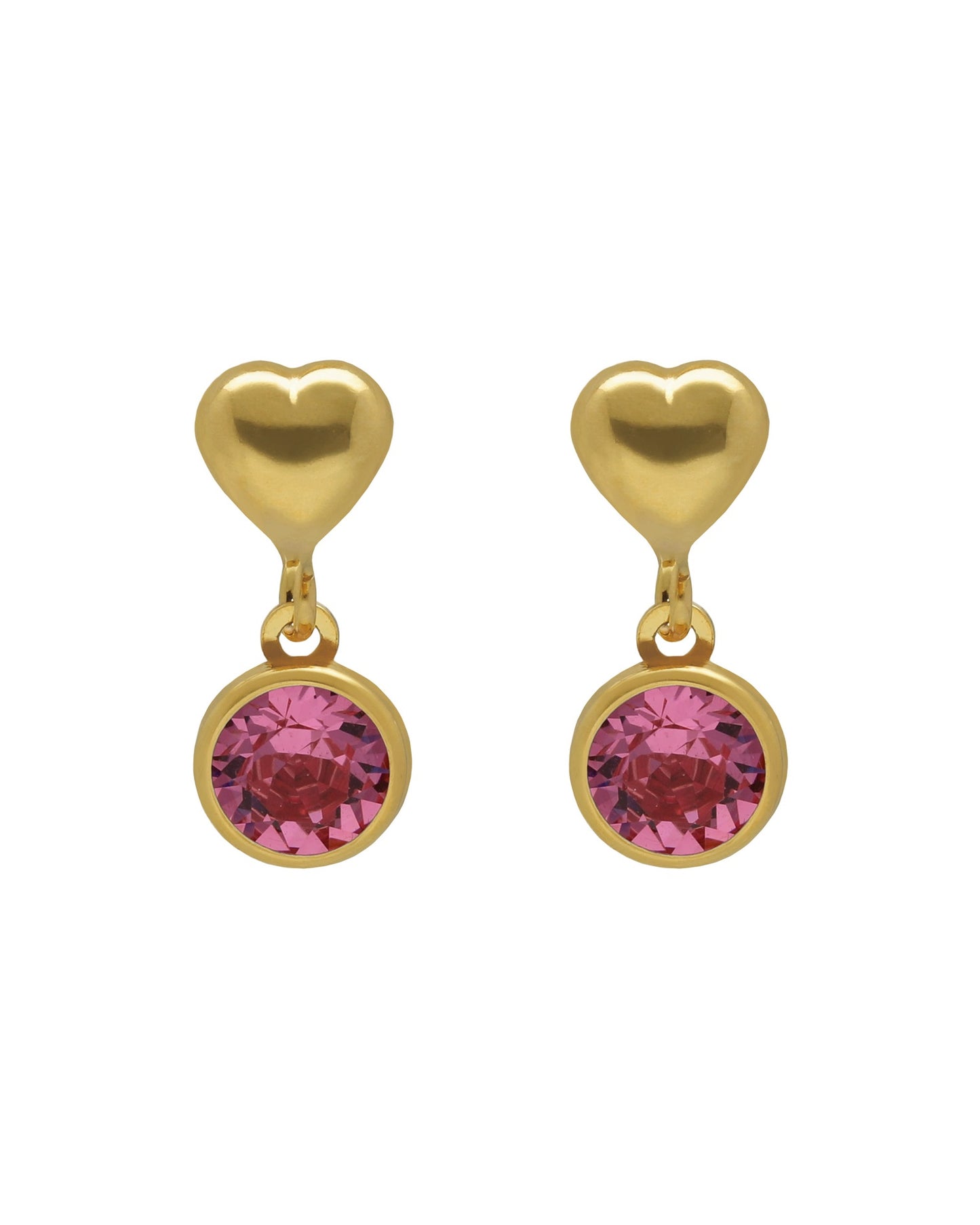 Pendientes cortos Muá corazón con cristal en plata baño oro