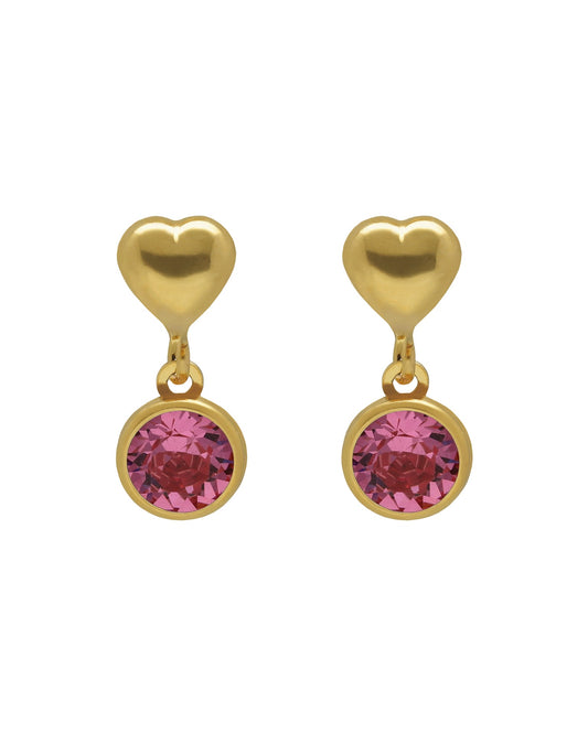 Pendientes cortos Muá corazón con cristal en plata baño oro