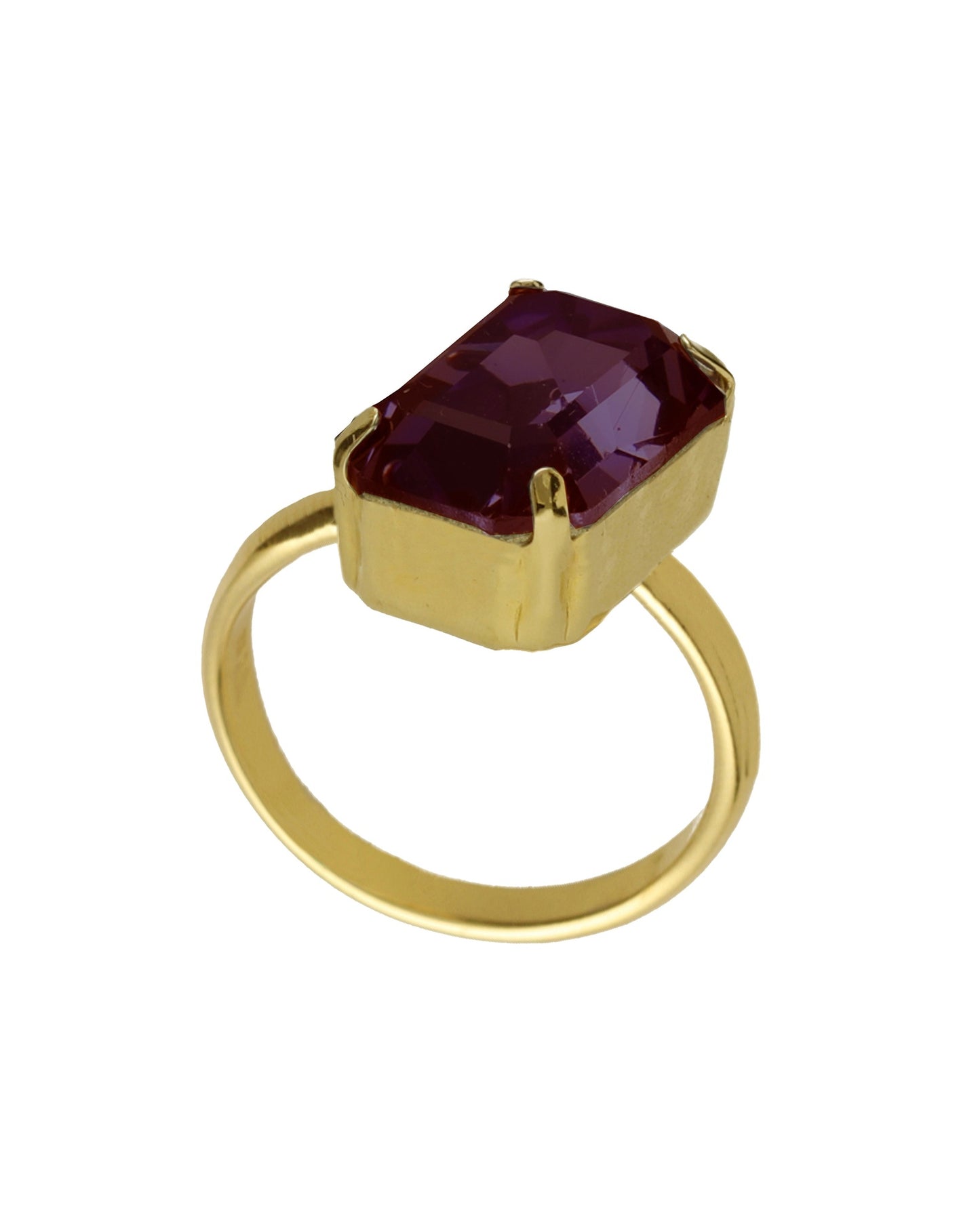 Anillo ajustable rectángulo Borea con cristal en Plata baño Oro