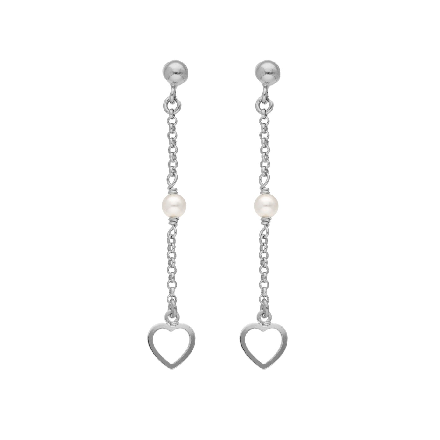 Pendientes largos Enamora corazón perla en Plata