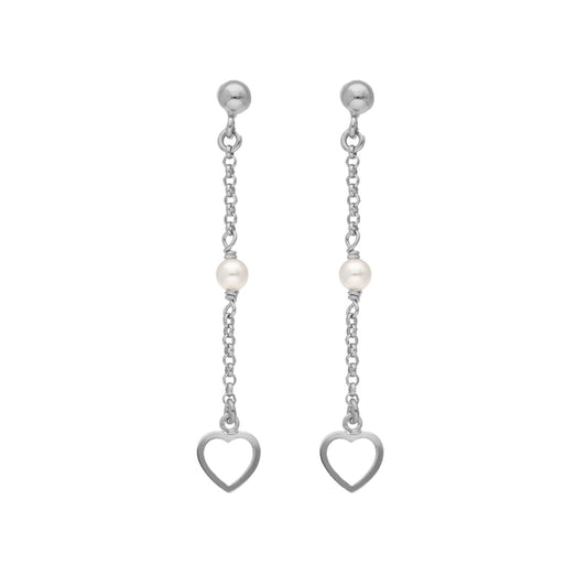 Pendientes largos Enamora corazón perla en Plata