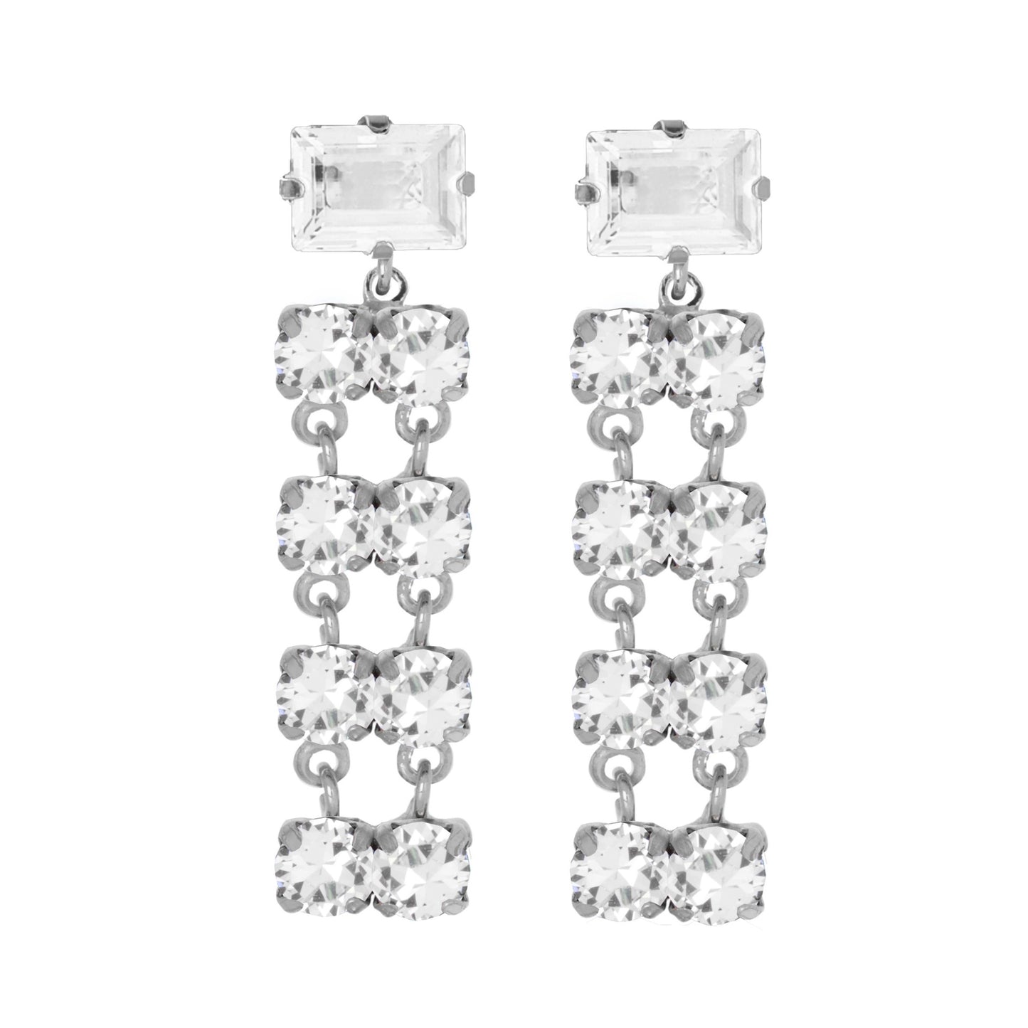 Pendientes largos Antonella cristal azul en Plata baño rodio