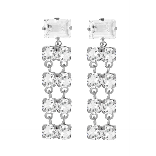 Pendientes largos Antonella cristal azul en Plata baño rodio