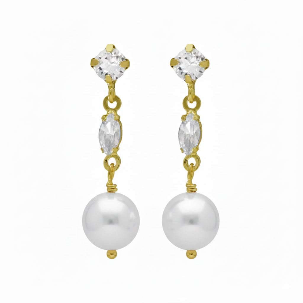 Pendientes cortos Purpose cristales y perla blanca en Plata