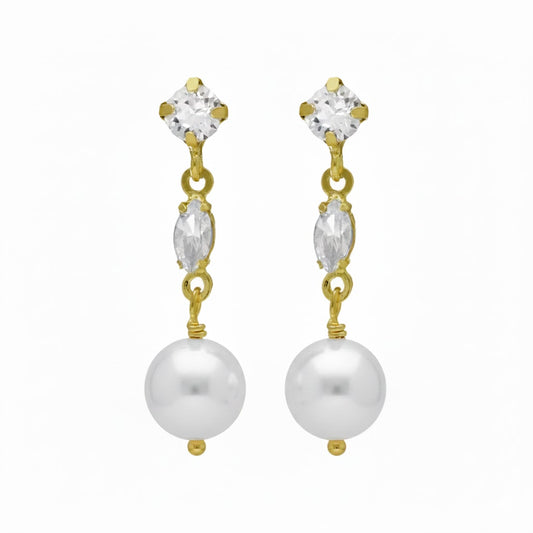 Pendientes cortos Purpose cristales y perla blanca en Plata
