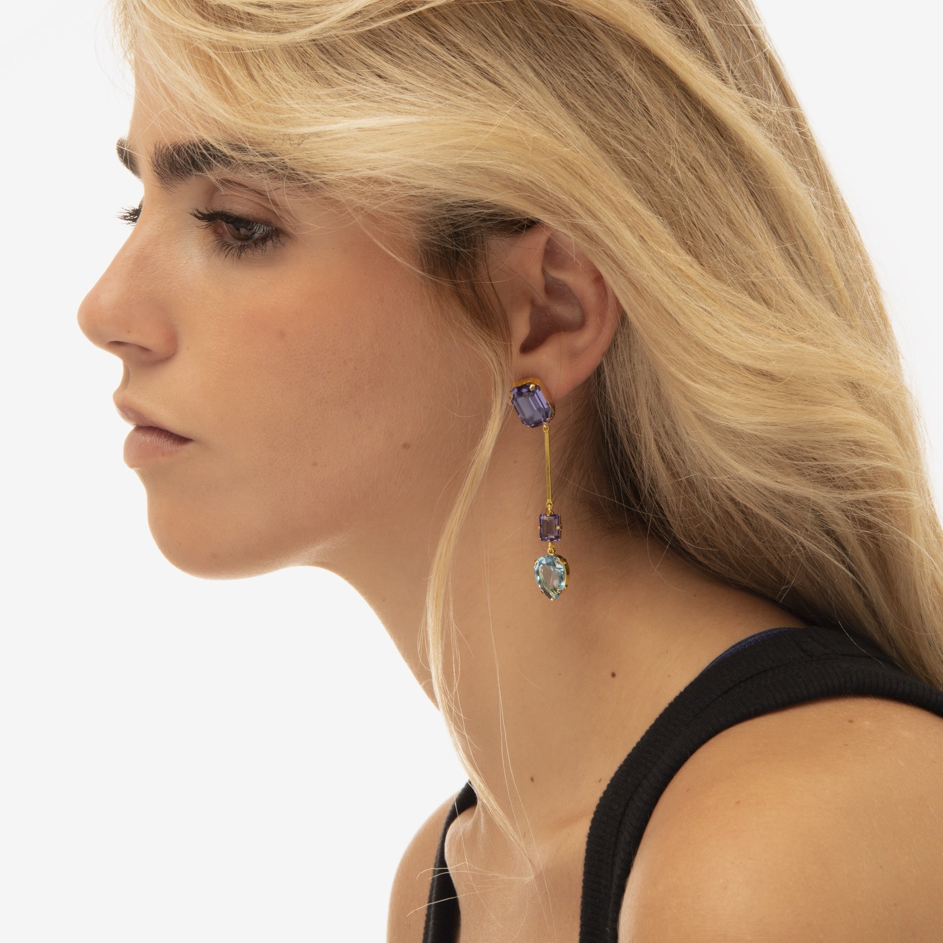Aro de plata para nariz con flor y cristal morado 1un 3mm Aro de plata para nariz con flor y cristal morado 1un 3mm