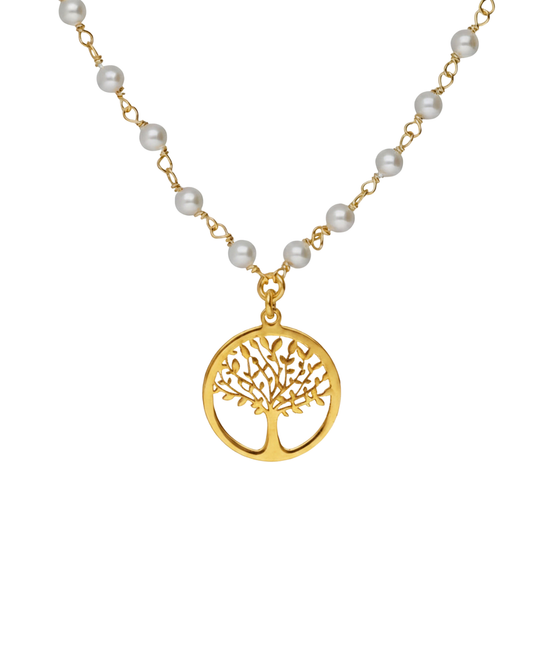 Collar corto árbol de la vida Sera con perla en Plata baño Oro