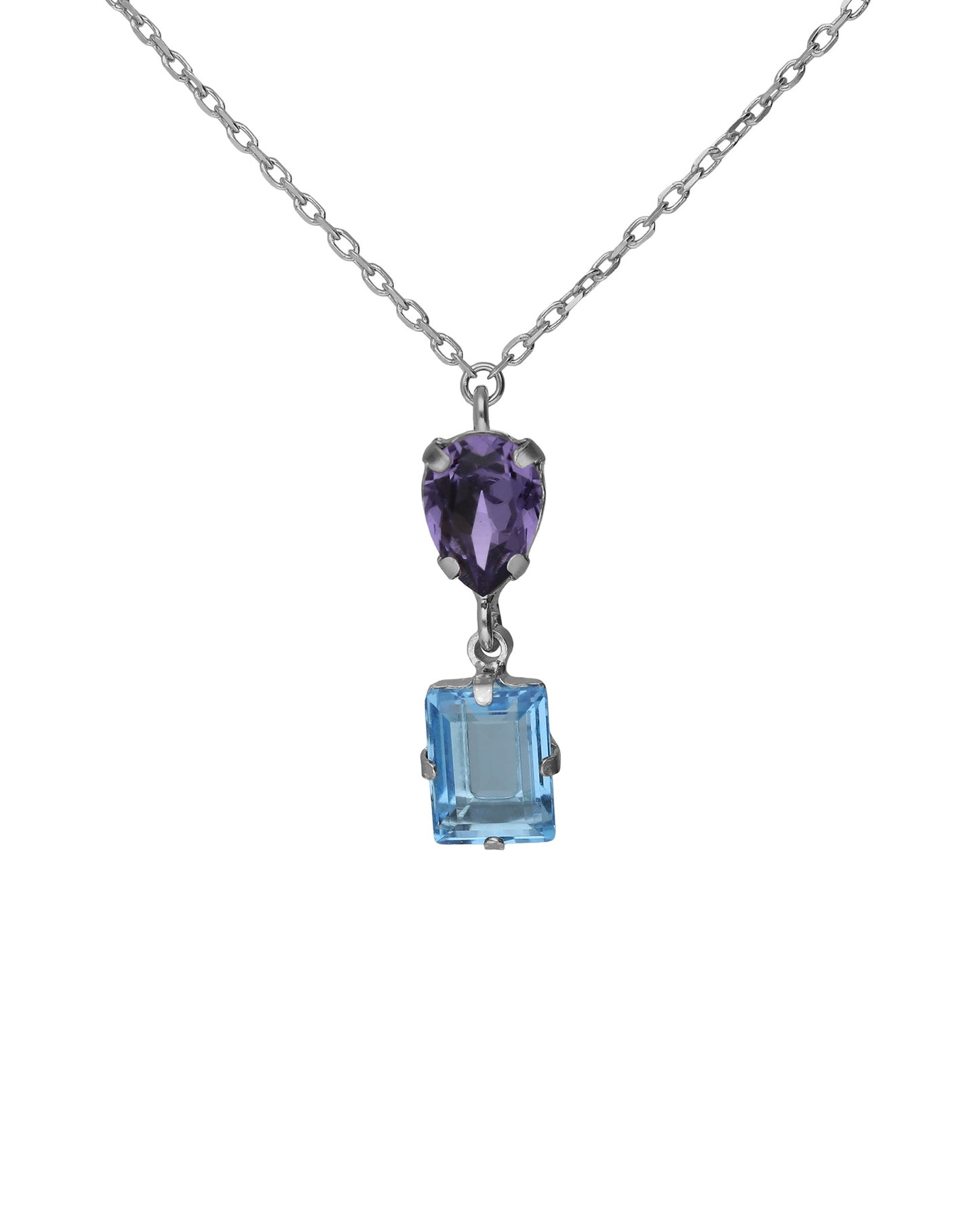 Collar corto Borea con cristal azul y morado en Plata baño Rodio