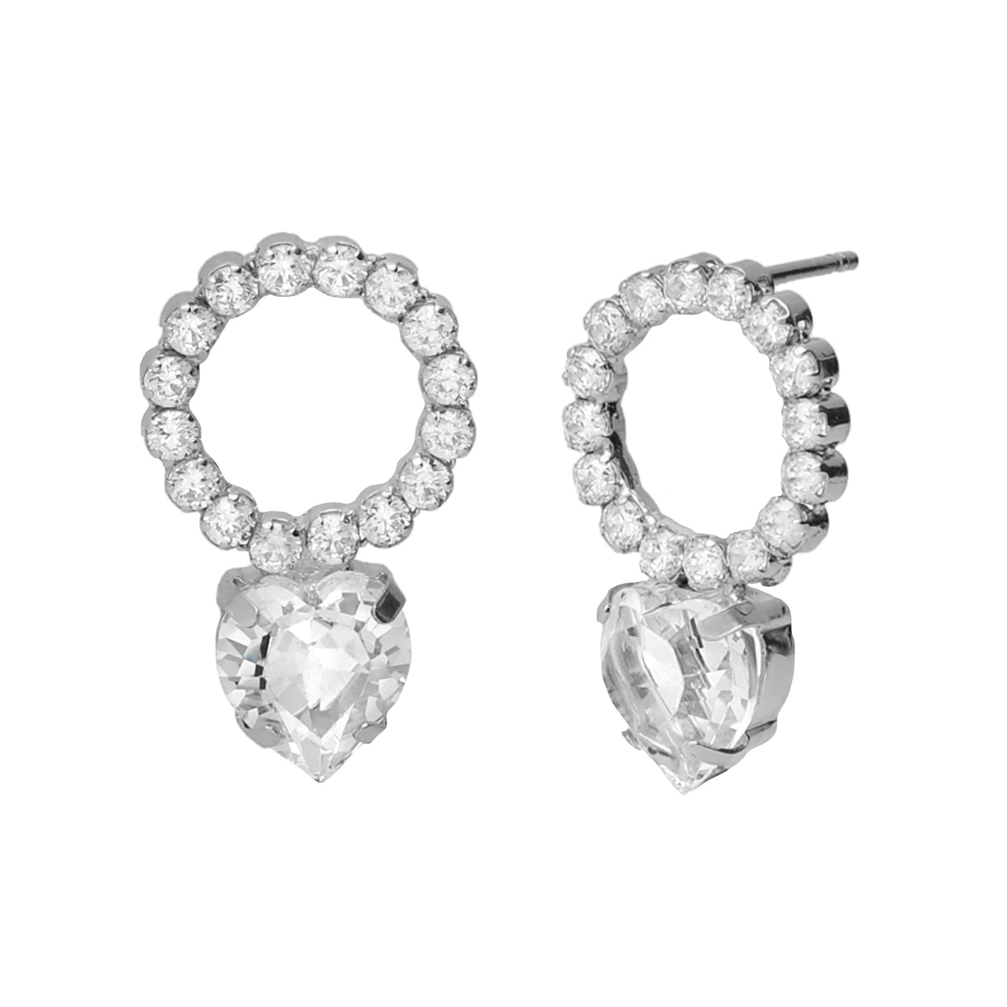 Pendientes cortos Quererse Bien corazón cristales riviere en Plata