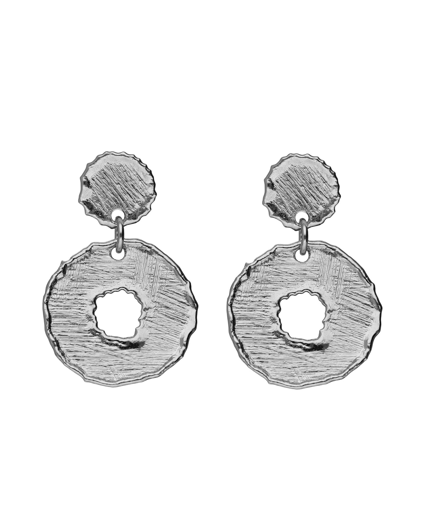 Pendientes cortos textura círculo Alaska en Plata