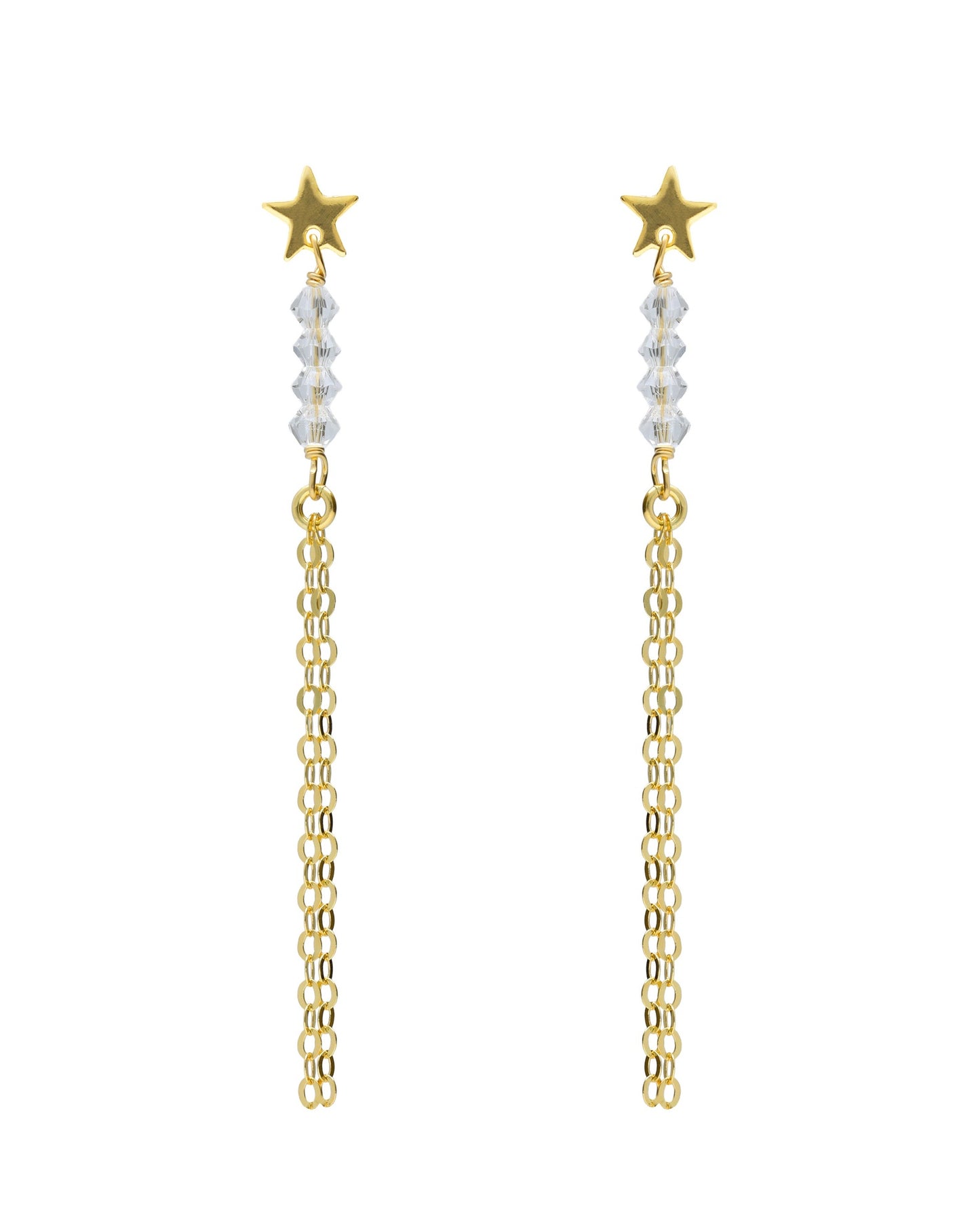 Pendientes largos Muse estrella y cadenas con cristal blanco en Plata