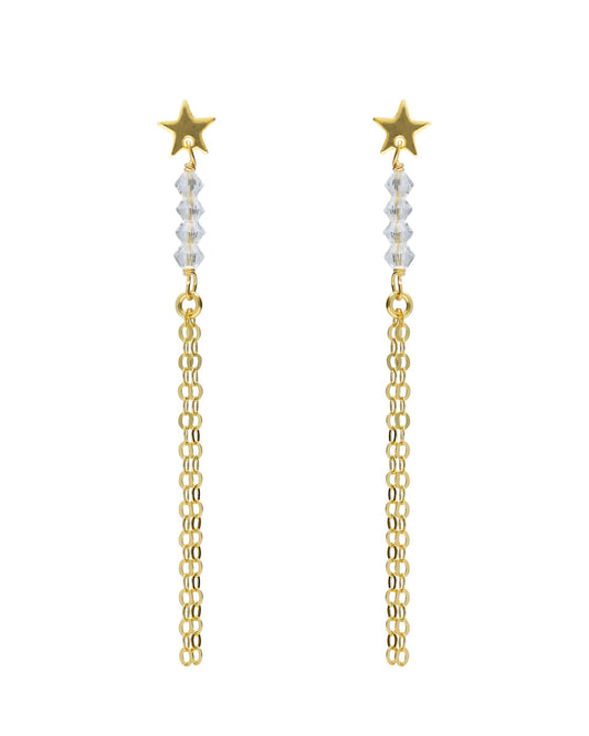 Pendientes largos Muse estrella y cadenas con cristal blanco en Plata