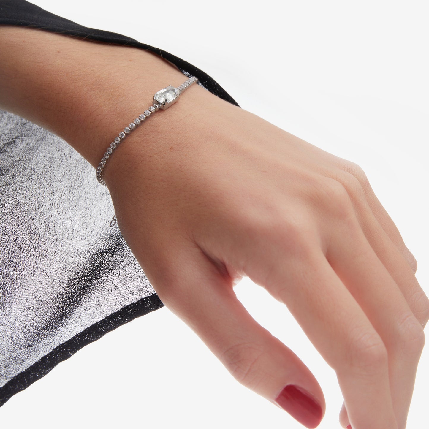 Pulsera rectángulo Lieve con cristal riviere blanco en Plata