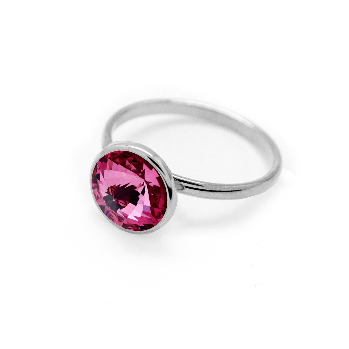 Anillo ajustable Basic 9mm círculo cristal en Plata baño Rodio