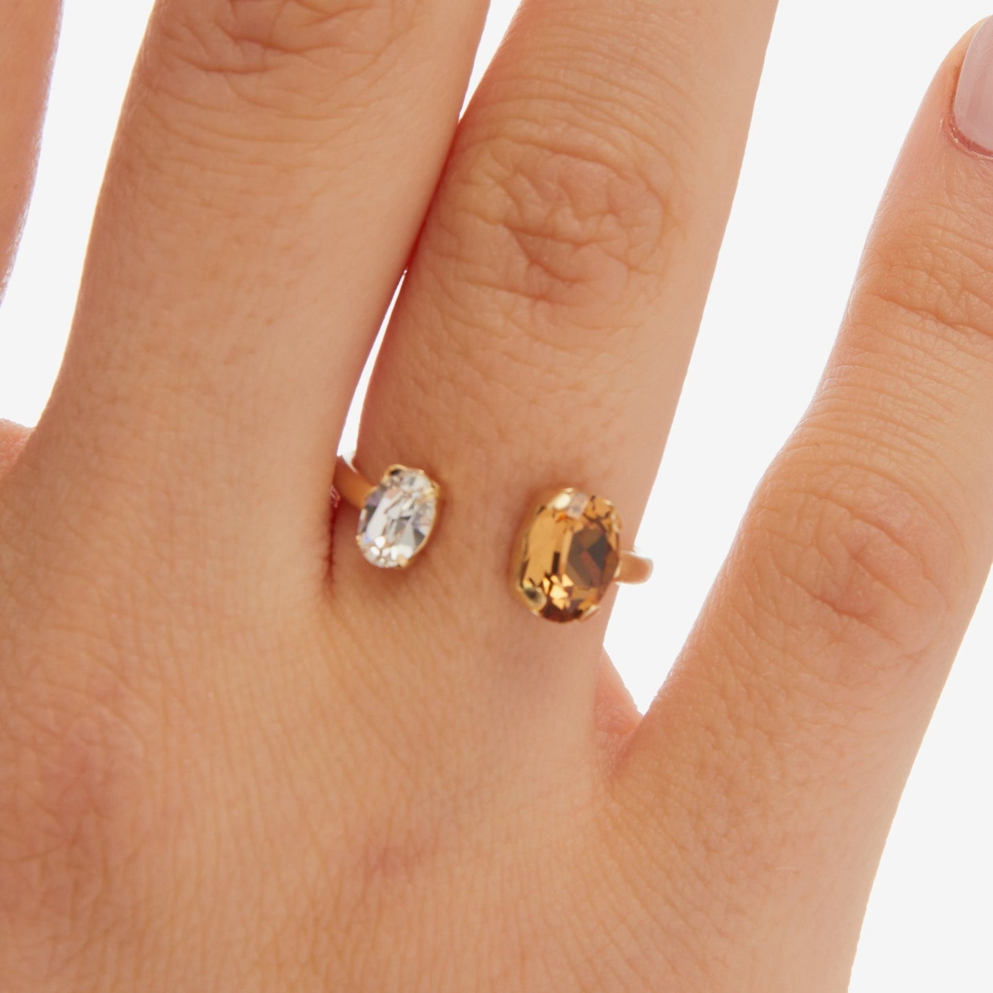 Anillo ajustable Gemma oval cristal en Plata baño Oro