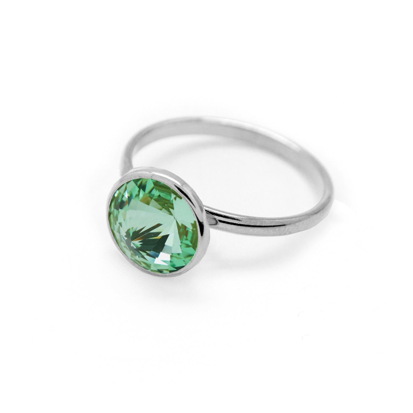 Anillo ajustable Basic 9mm círculo cristal en Plata baño Rodio
