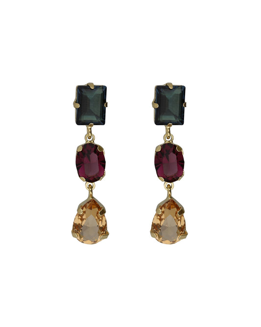 Pendientes cortos Borea con cristal multicolor en Plata baño Oro