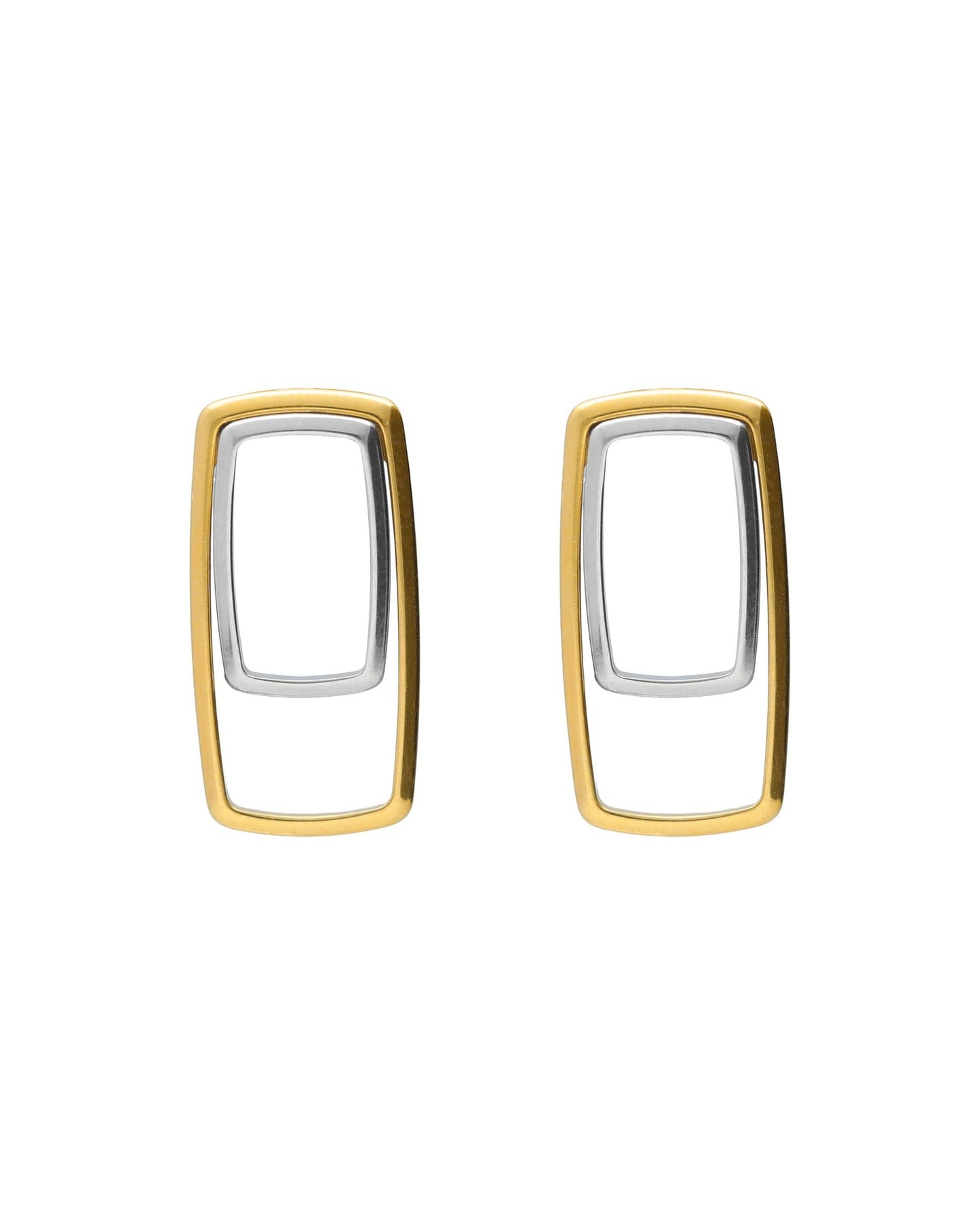 Avenue bicolour rectangular short earrings in silver
