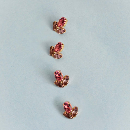 Pendientes botón Lia flor cristal rosa en Plata baño Oro