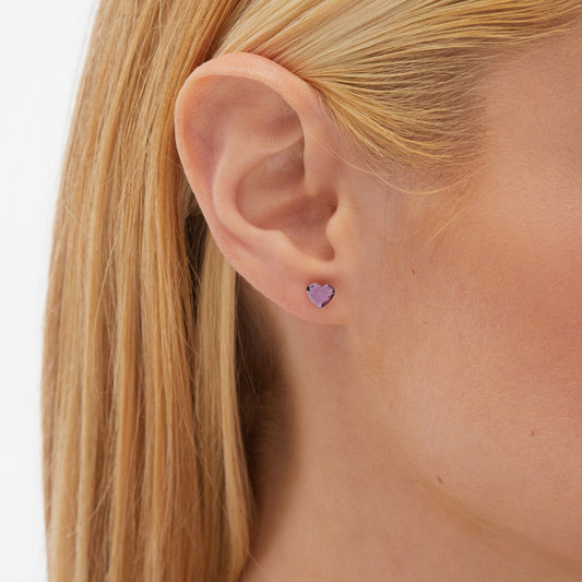 Pendientes botón Cuore corazón pequeño cristal en Plata baño Oro