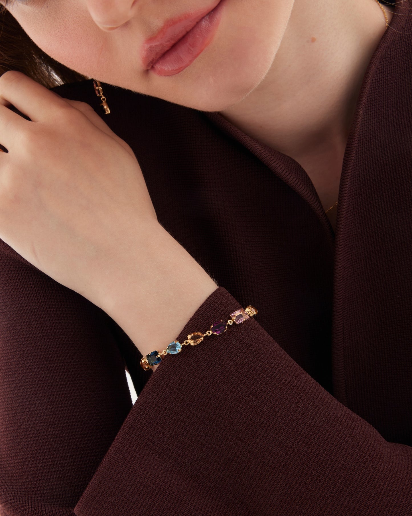 Pulsera Borea con cristal multicolor en Plata baño Oro