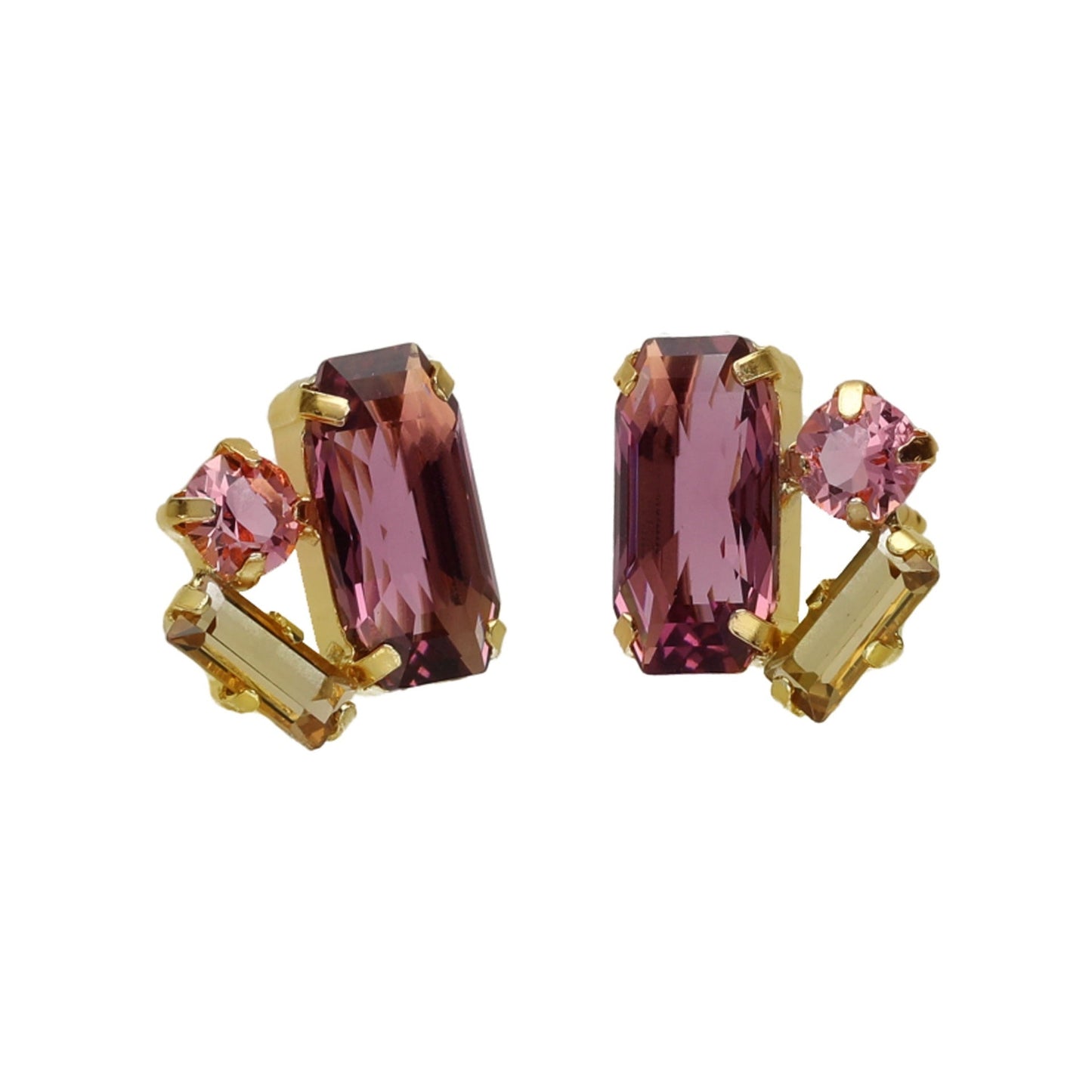 Pendientes botón Inspire rectángulo cristal morado en Plata baño Oro