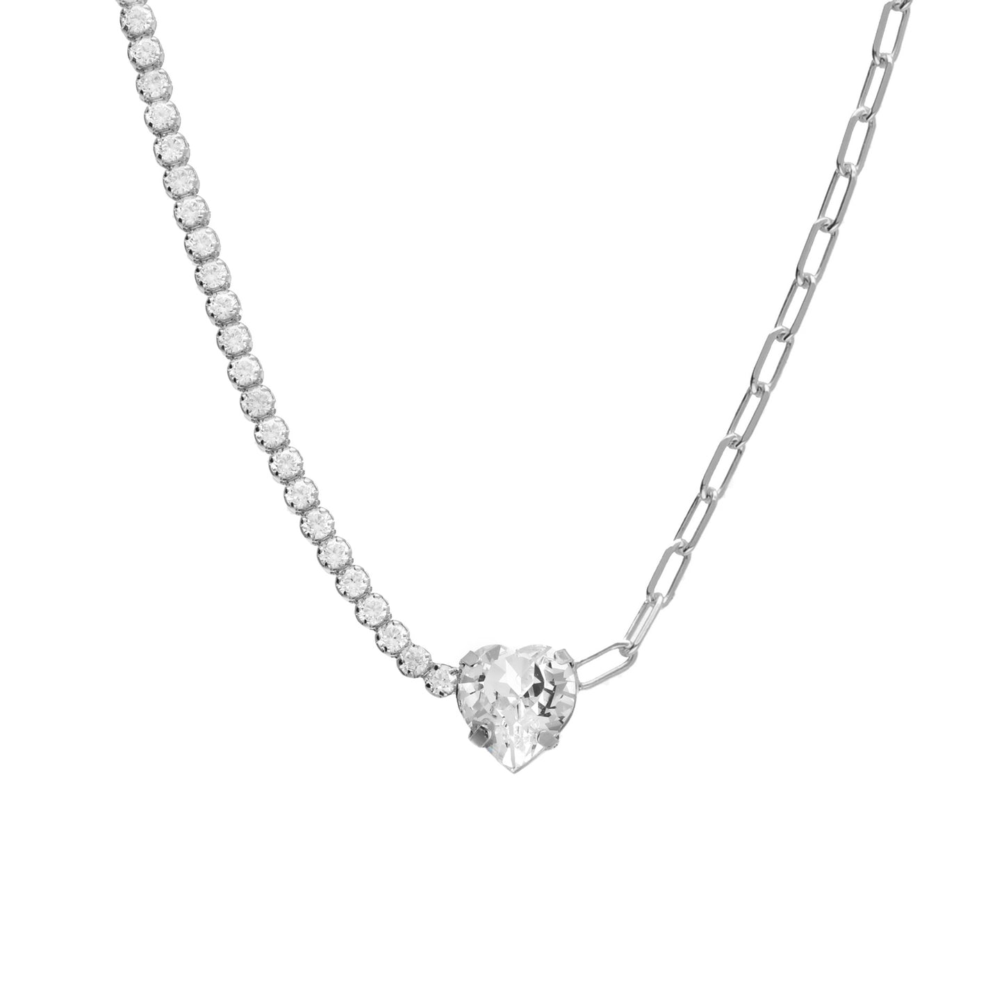 Collar corto Quererse Bien corazón cristal blanco en Plata