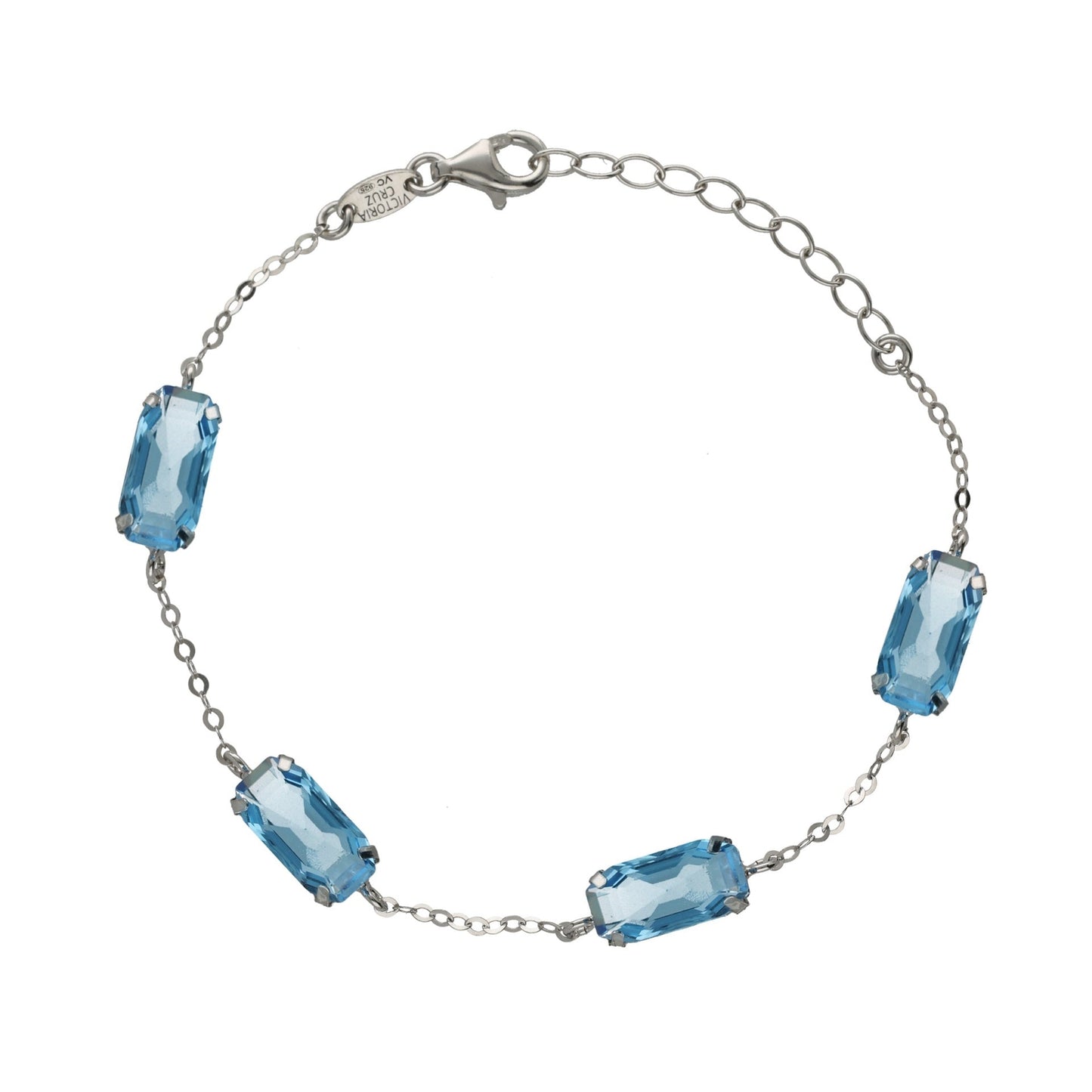 Pulsera Inspire rectángulo cristal azul en Plata baño rodio