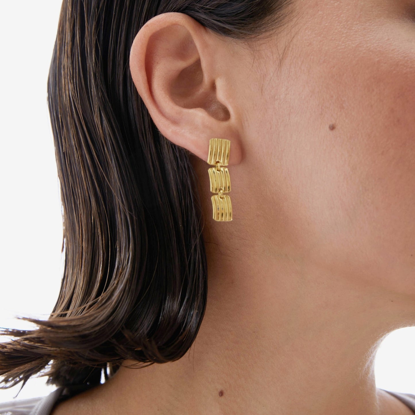 Pendientes largos Connect rectángulo en Plata