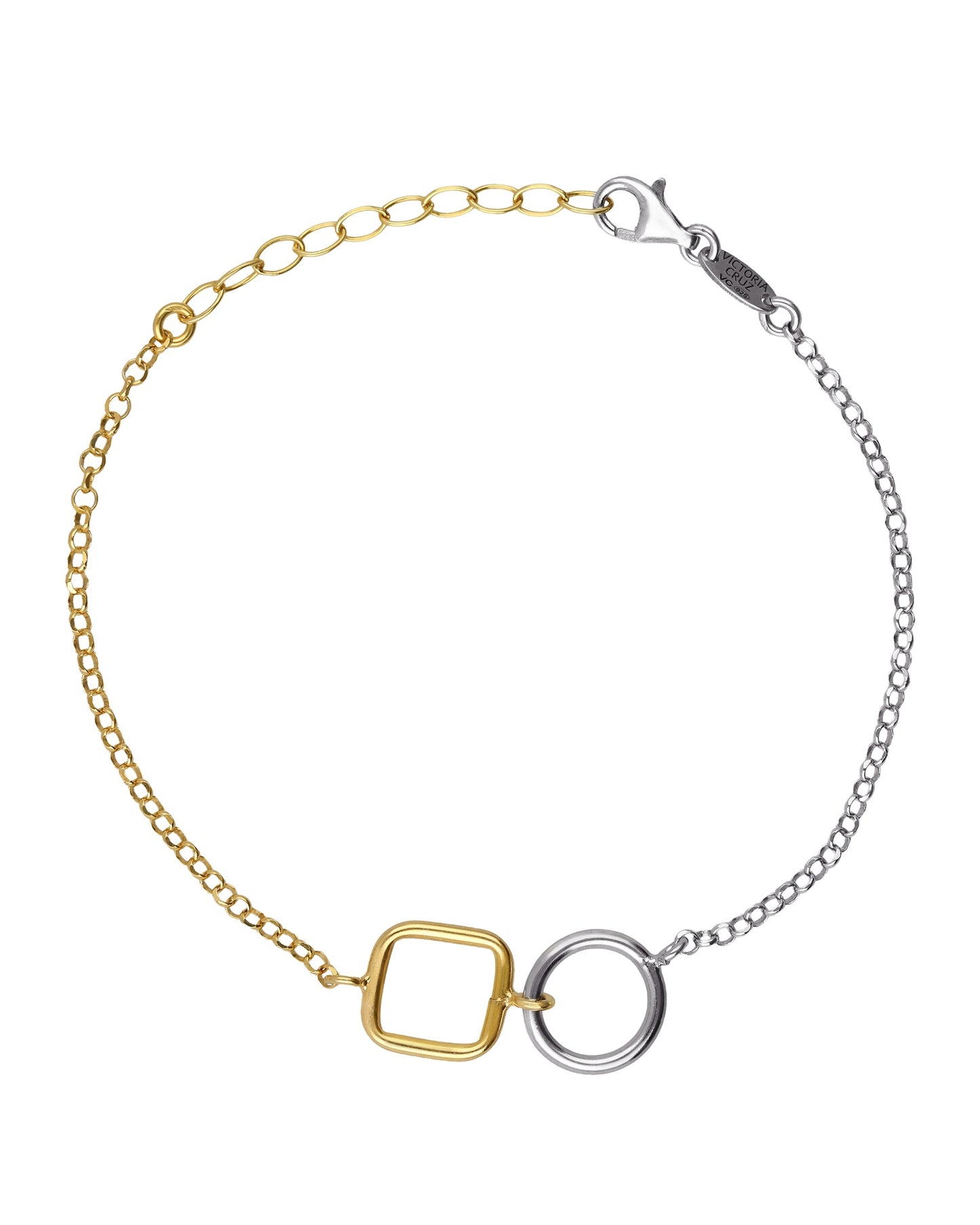 Pulsera bicolor círculo y cuadrado Nivola en Plata baño Oro y Rodio